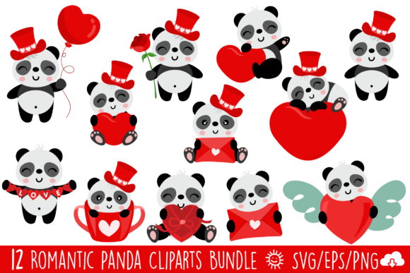 Adorable Romantic Panda Vector Bundle