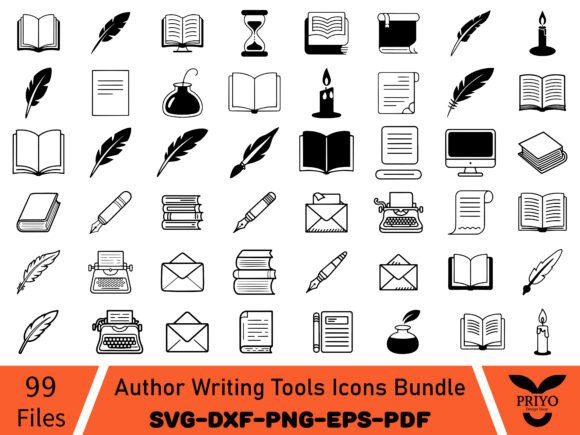 Author Writing Tools Icons Bundle