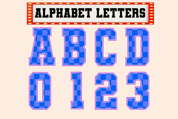 Blue Checkered Png Neon Alphabet Set