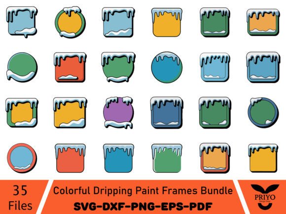 Colorful Dripping Paint Frames Bundle