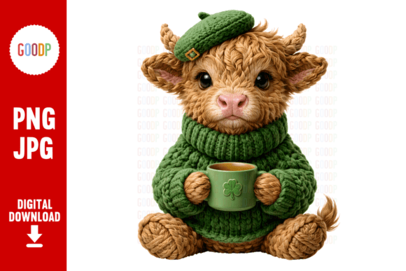 Cute Highland Cow St Patricks Day PNG