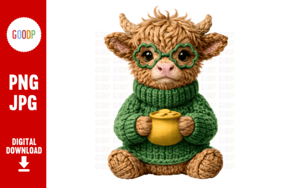 Highland Cow Pot of Gold St Patricks PNG