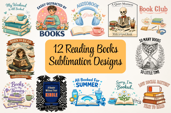 Reading Books Sublimation Designs PNG