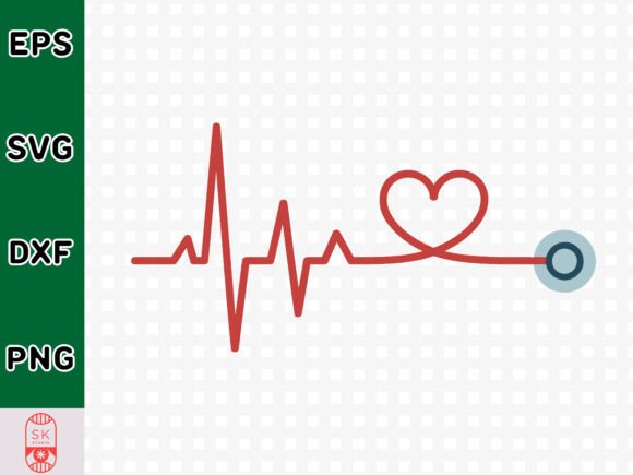 Red Heartbeat Pulse Line with Stethoscop