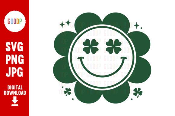 Retro Shamrock Smiley Face Flower PNG