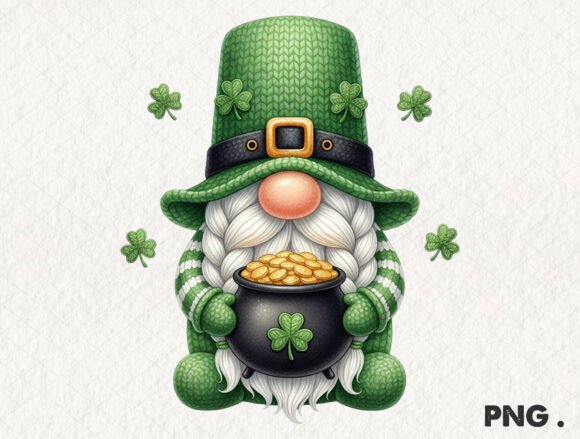 St. Patricks Day Gnome with Gold Pot PNG