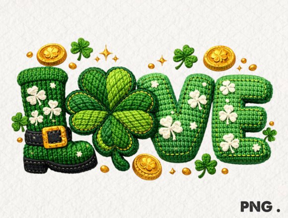 St Patrick’s Day LOVE Faux Yarn PNG