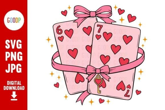 Valentine Hearts Playing Cards Bow PNG