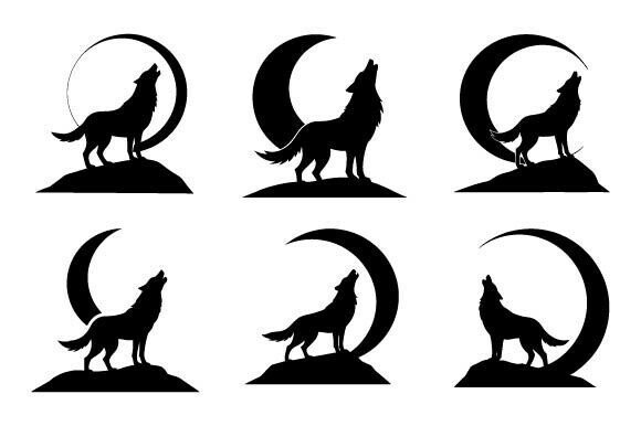 Wolf Howling at Moon Vector Art