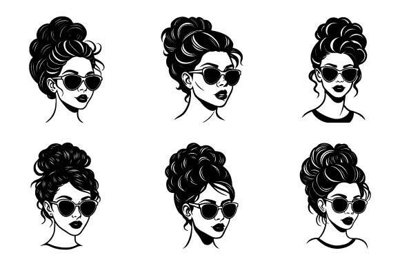 Women Messy Bun Sunglasses Vector Art