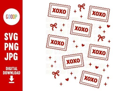 XOXO Valentine Stamp Bow Aesthetic PNG
